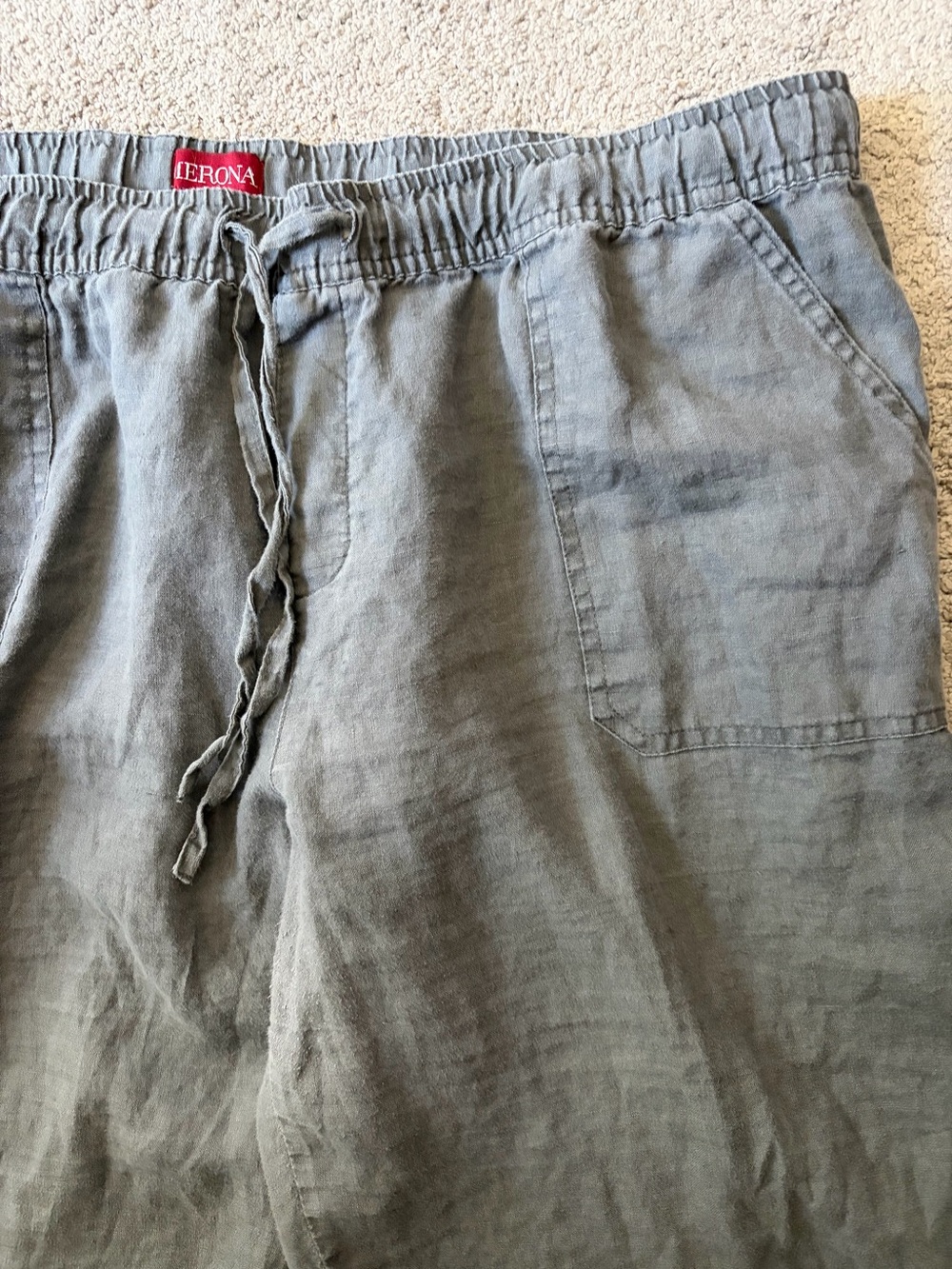 Gray Linen Drawstring Capris - Picture 2 of 4